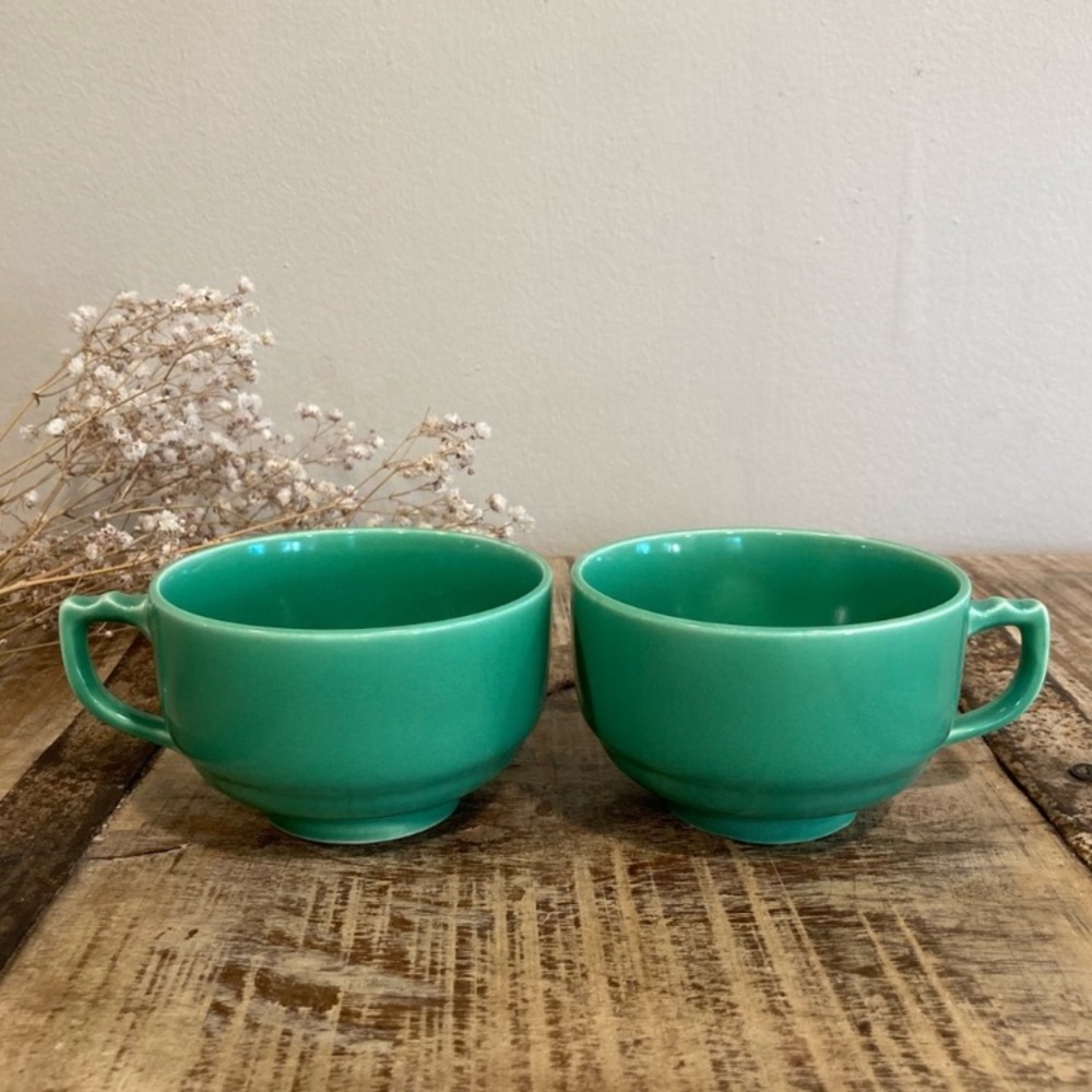 2 Homer Laughlin Riviera Light Green Art Deco Tea Cups Vintage